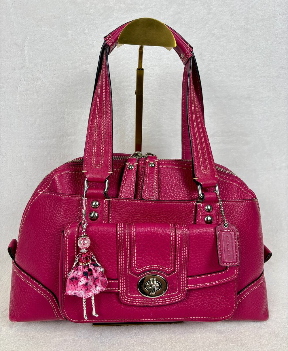 Coach Y2K Hamptons Turnlock Dome Satchel, Barbie Pink Pebble Leather with Charm